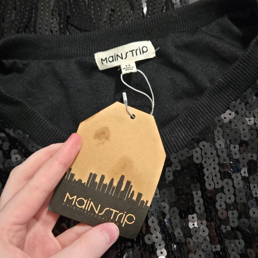 Mainstrip Womens NWT Black Sequin Fringe Mini Dress Size M Glam‎ Party Event - Picture 4 of 5